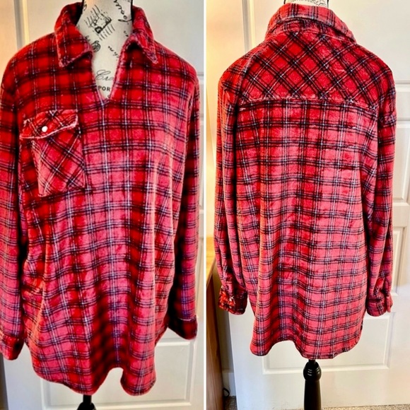 LUUKSE Buffalo Check Plaid V-Neck Fluffy Soft (PJ) Flannel Shirt Sz XL - Picture 12 of 12